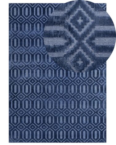 Teppich marineblau 160 x 230 cm geometrisches Muster Kurzflor ADATEPE