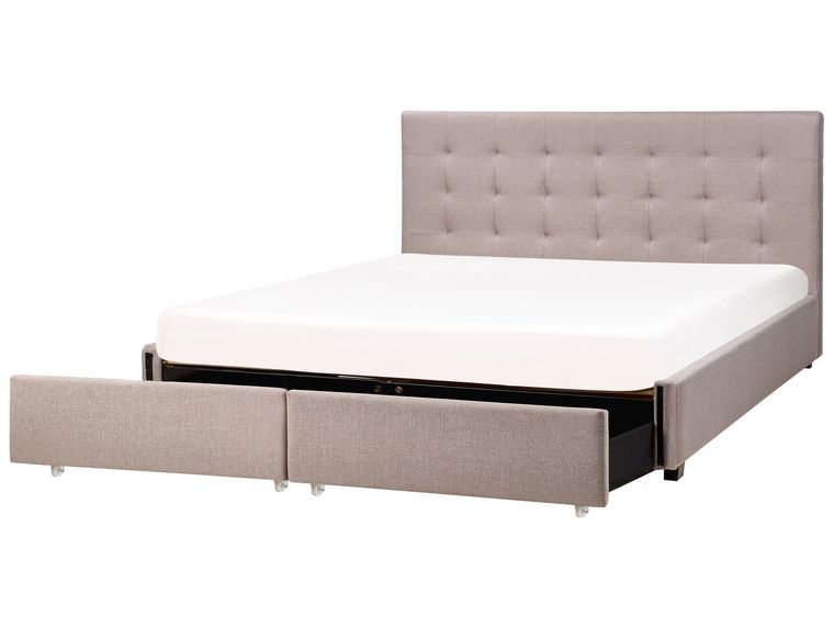 Fabric EU Super King Bed with Storage Light Grey LA ROCHELLE Beliani