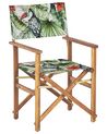 Set of 2 Acacia Folding Chairs and 2 Replacement Fabrics Light Wood with Grey / Toucan Pattern CINE_819380
