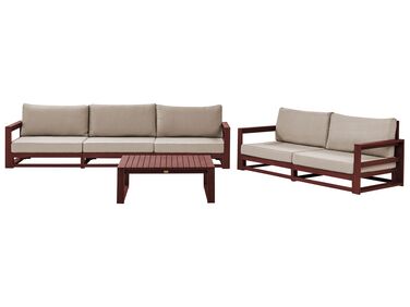 Lounge Set 3-teilig zertifiziertes Holz mahagonibraun 5-Sitzer modular Auflagen taupe TIMOR II