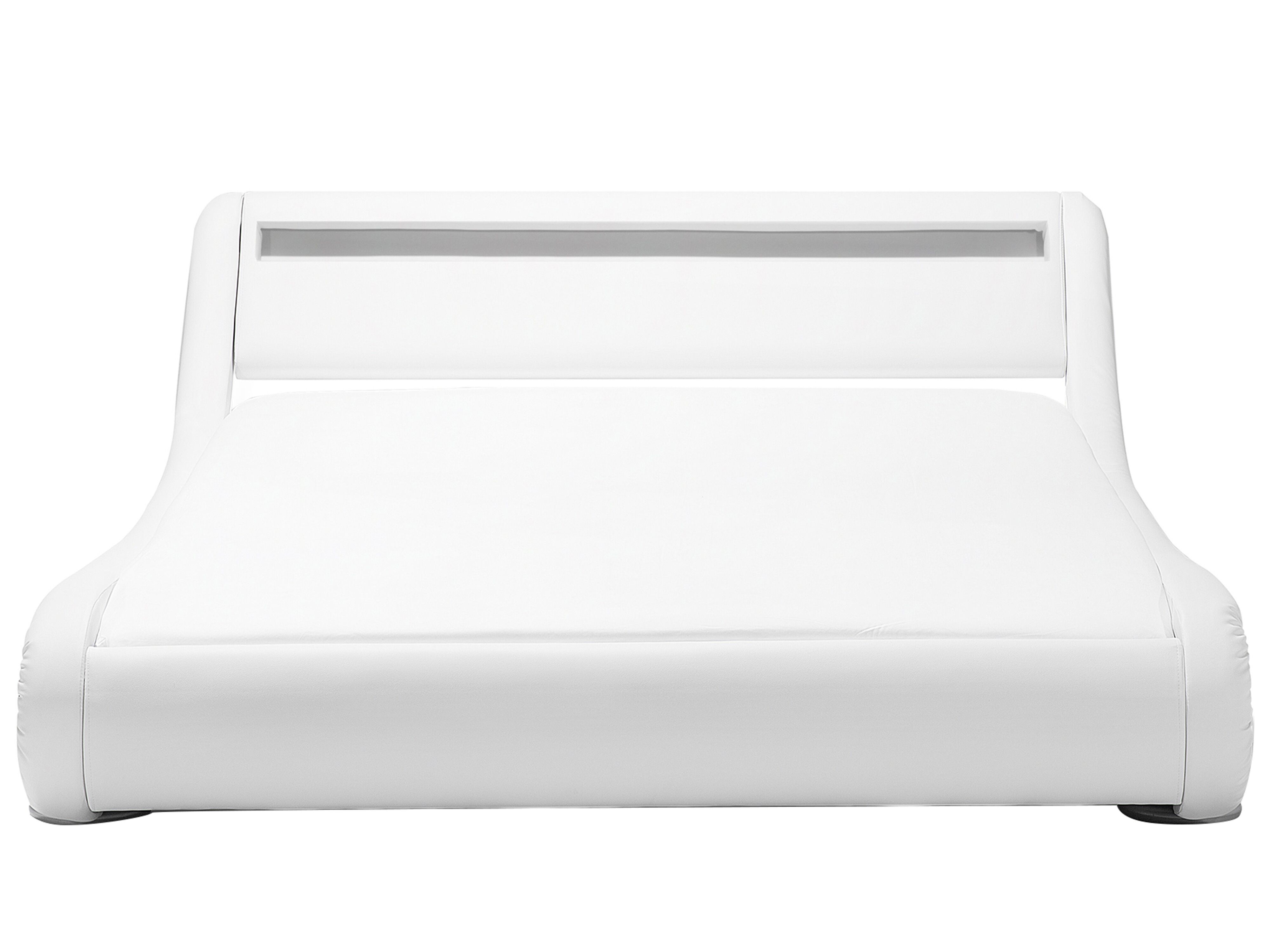 Faux Leather EU Super King Bed with LED White AVIGNON Beliani.co.uk