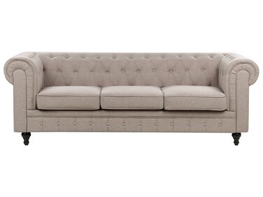 3 Seater Fabric Sofa Taupe CHESTERFIELD
