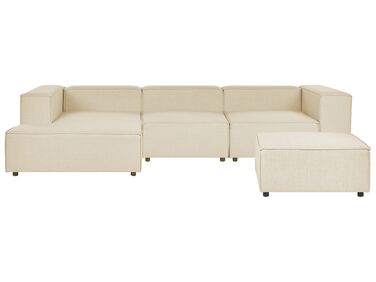 Right Hand 3 Seater Modular Linen Corner Sofa with Ottoman Beige APRICA