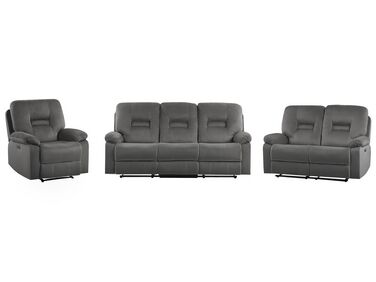 Sofagruppe m/elektrisk recliner grå velour BERGEN