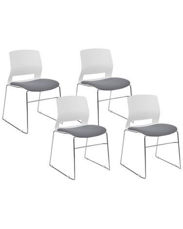 Conjunto de 4 cadeiras de conferência em plástico branco e cinzento GALENA