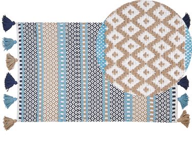 Teppich Baumwolle blau / beige 80 x 150 cm Kurzflor MARMARA