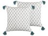 Set of 2 Cotton Cushions Floral Pattern with Tassels 45 x 45 cm White and Blue CORNUS_839371