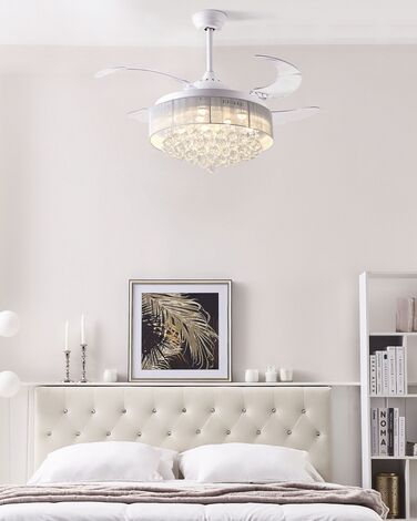 Retractable Blades Ceiling Fan with Light White PEEL