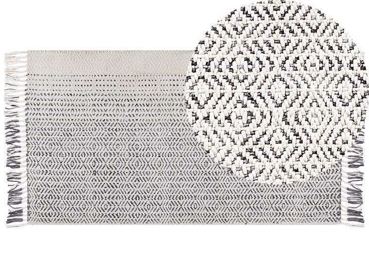 Teppich Wolle weiss / grau 80 x 150 cm Kurzflor OMERLI _852618