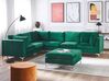 Right Hand 6 Seater Modular Velvet Corner Sofa with Ottoman Green EVJA_789874