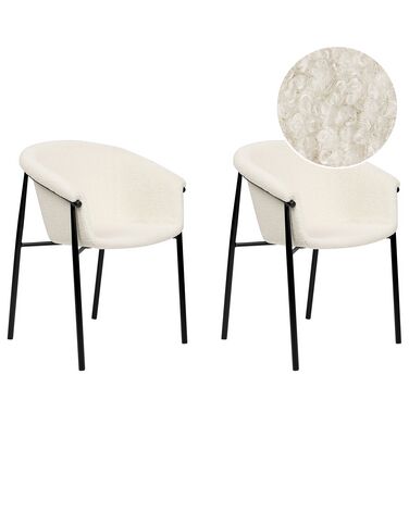 Sada 2 buklé jídelních židlí krémově bílé AMES