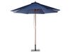 Set da giardino con 6 sedie legno di acacia scuro e ombrellone blu AMANTEA_880703