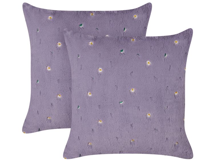 Lot de 2 coussins décoratifs brodés motif floral 45 x 45 cm violet LAVATERA_901982