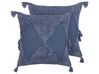Lot de 2 coussins en coton bleus avec pompons touffeté 45 x 45 cm AVIUM_838799