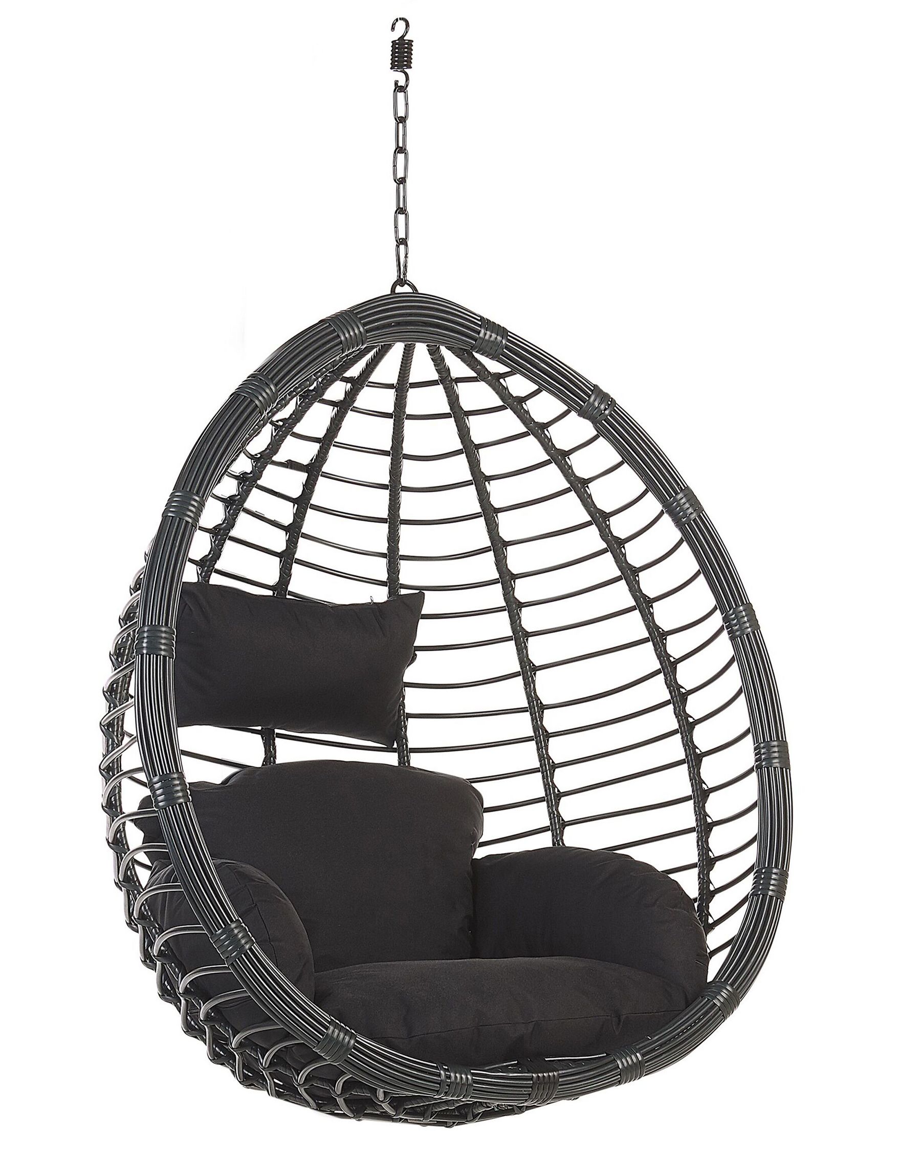 PE Rattan Hanging Chair with Stand Black TOLLO Beliani.co.uk