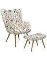 Wingback Chair with Footstool Floral Pattern Cream VEJLE II_884788