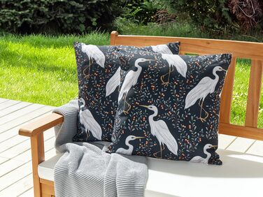 Set of 2 Outdoor Cushions Birds Motif 45 x 45 cm Black PIANAZZO