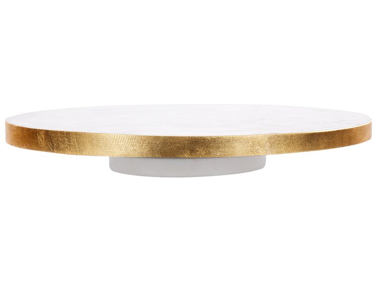 Tortenplatte Marmor weiss / gold rund ⌀ 30 cm drehbar ASTROS_910643