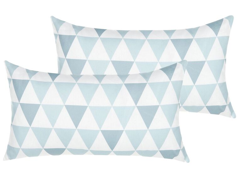 Set of 2 Outdoor Cushions Triangle Pattern 40 x 70 cm Blue and White TRIFOS_827347