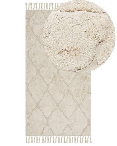 Teppich Baumwolle hellbeige 80 x 150 cm marokkanisches Muster Kurzflor SILCHAR