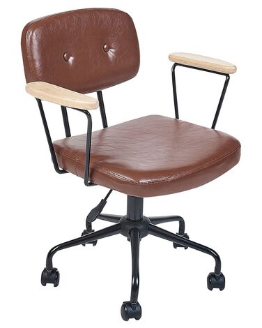 Chaise de bureau en cuir PU marron ALGERITA