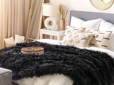 Faux Fur Bedspread 150 x 200 cm Black DELICE
