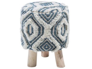 Wool Footstool White and Blue AGRA