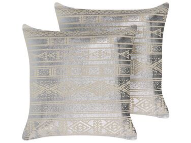 2 bawełniane poduszki dekoracyjne w geometryczny wzór 50 x 50 cm srebrne OUJDA