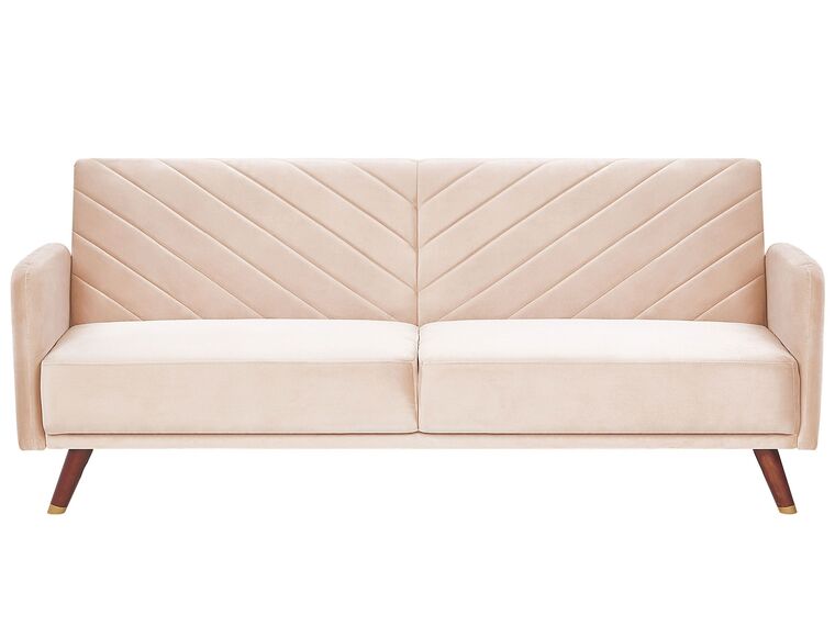 	Sofá cama 3 plazas de terciopelo beige/madera oscura SENJA_787323