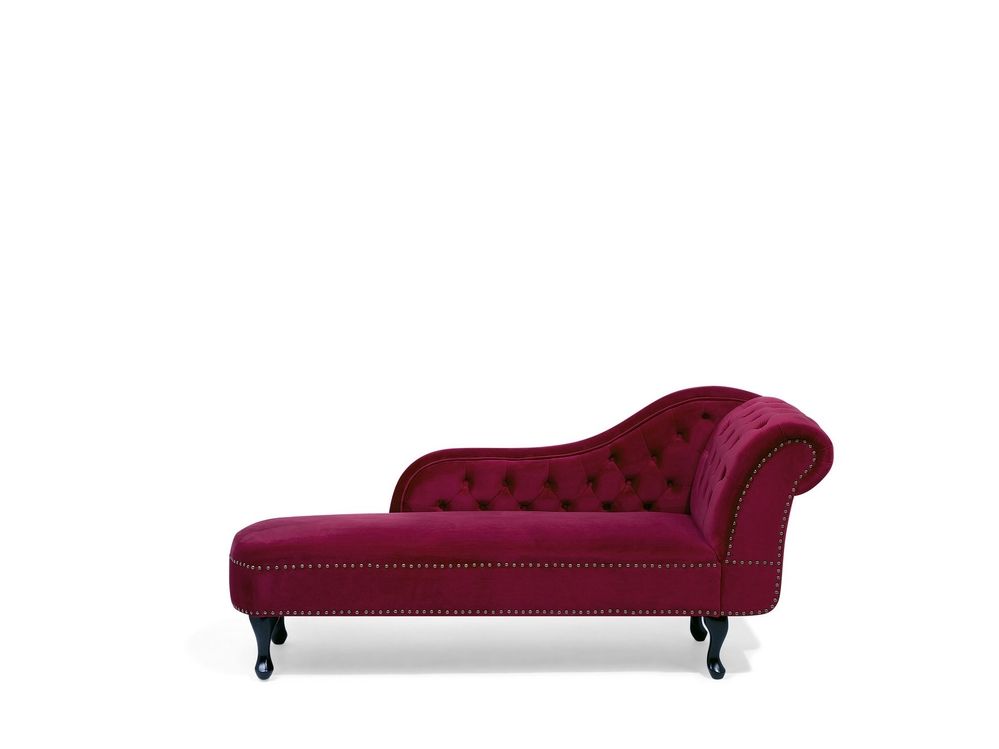 Right Hand Chaise Lounge Velvet Burgundy NIMES Beliani.co.uk