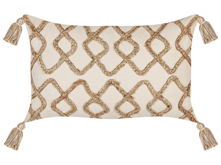 Almofada decorativa em algodão creme com padrão geométrico 30 x 50 cm INCANA_843088