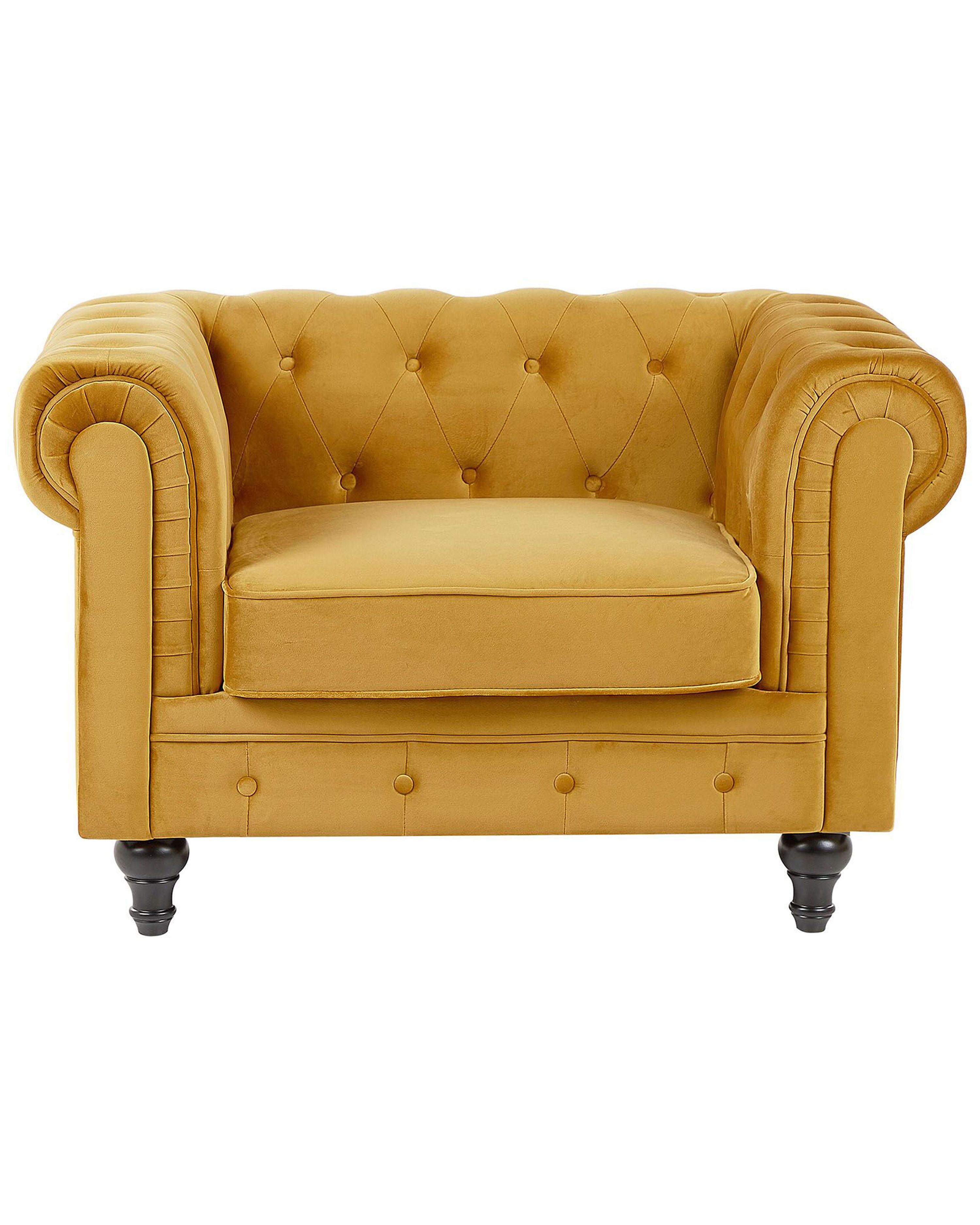 Fotel welurowy żółty CHESTERFIELD