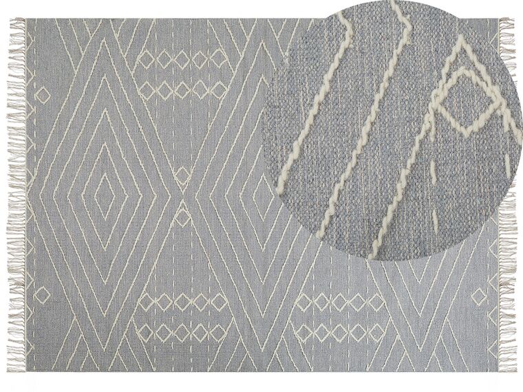 Teppich Baumwolle grau / weiß 160 x 230 cm geometrisches Muster Kurzflor KHENIFRA_831124