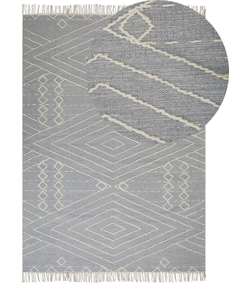 Teppich Baumwolle grau / weiß 160 x 230 cm geometrisches Muster Kurzflor KHENIFRA_831124