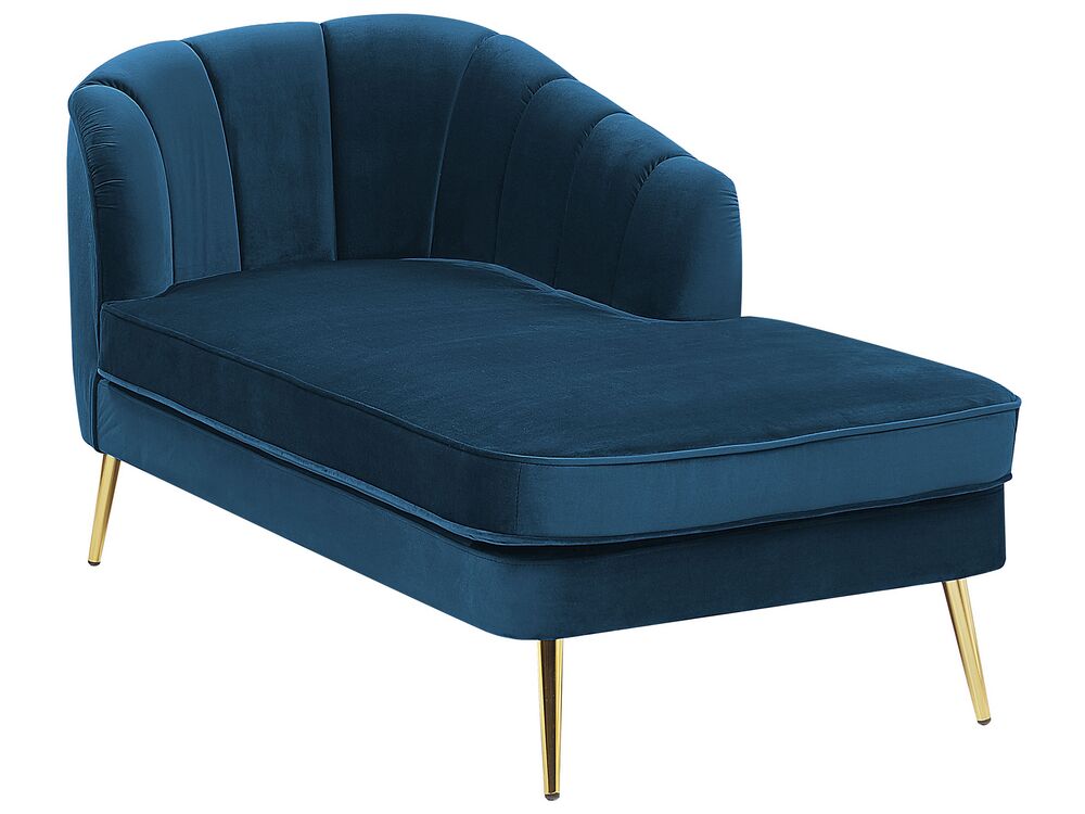 Left Hand Velvet Chaise Lounge Navy Blue ALLIER Beliani.co.uk