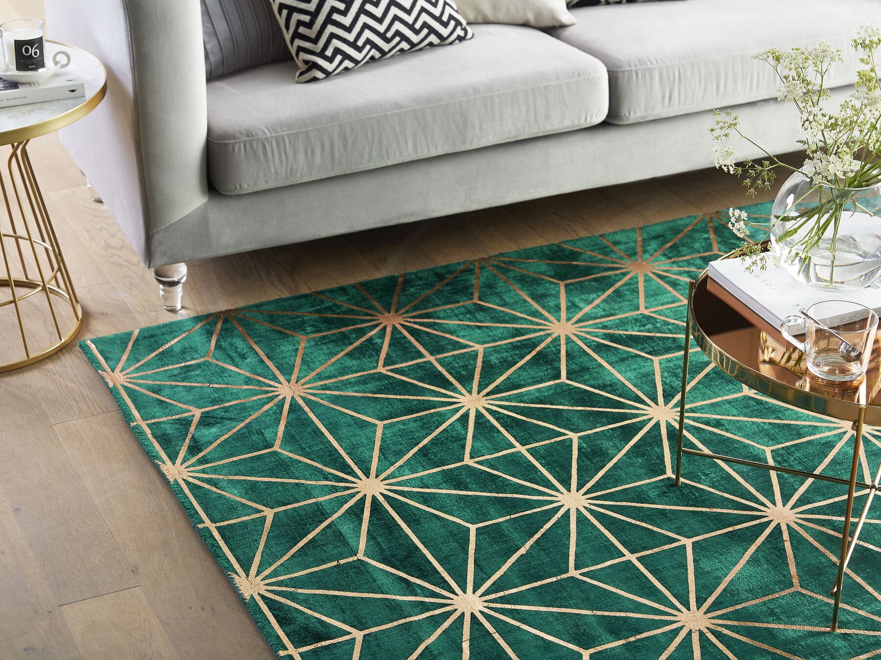 Teppich dunkelgrün/gold geometrisches Muster verschiedene Größen SIBEL