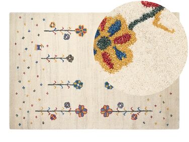 Wool Gabbeh Area Rug with Floral Pattern 140 x 200 cm Beige HUSUNLU