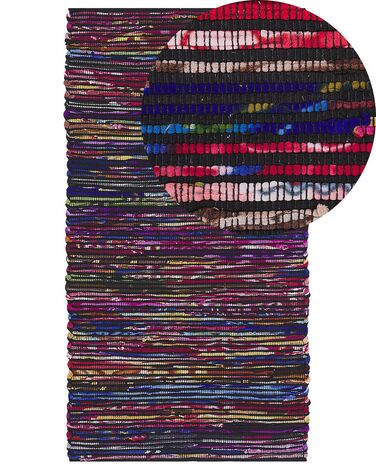 Teppich Baumwolle bunt-schwarz 80 x 150 cm abstraktes Muster Kurzflor BARTIN