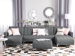 5-istuttava vaaleanharmaa kangasverhoiltu U-kulmavuodesohva ABERDEEN