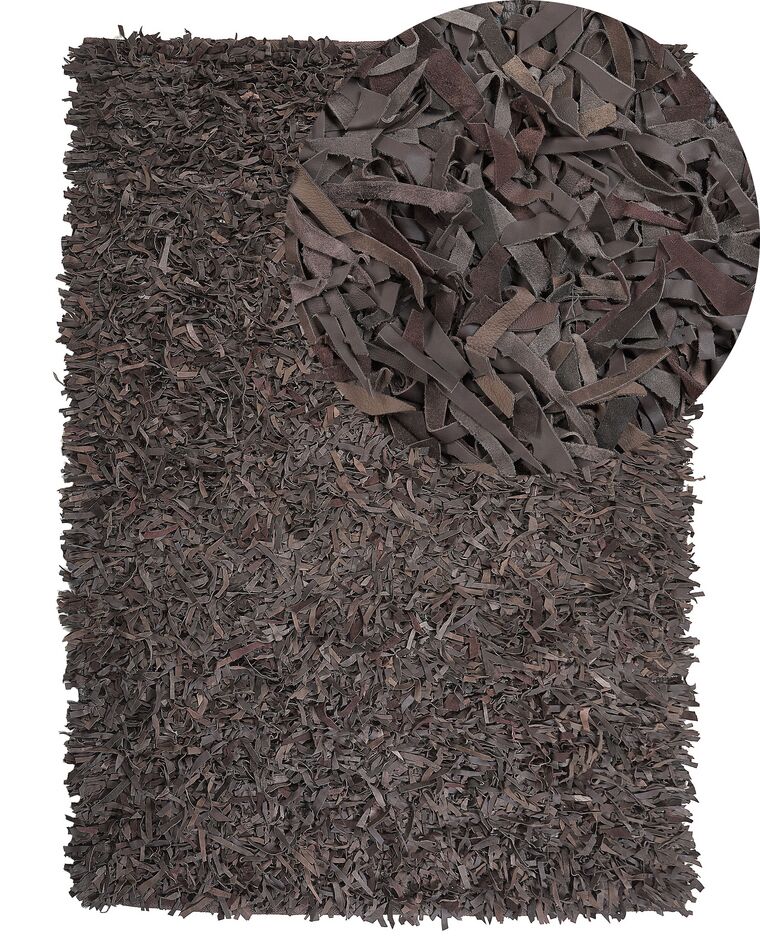 Tappeto shaggy in pelle marrone 140x200 cm MUT_220575