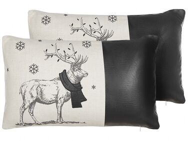Sæt med 2 puder Reindeer Motiv 30 x 50 cm sort og hvid SVEN