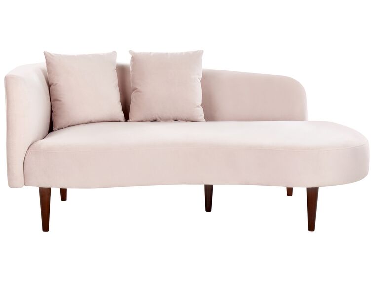 Chaise-longue versão à esquerda em veludo rosa pastel CHAUMONT_871171