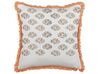 Fringed Cotton Cushion Floral Pattern 45 x 45 cm White and Orange SATIVUS_839147
