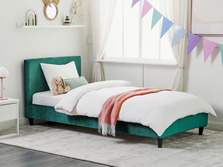 Velvet EU Single Size Bed Frame Cover Dark Green FITOU Beliani.co.uk