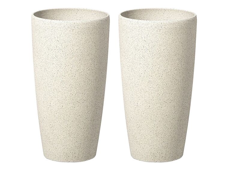 Conjunto de 2 vasos para plantas em pedra creme clara 23 x 23 x 42 cm ABDERA_841227