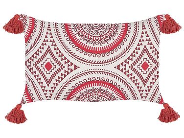 Coussin décoratif avec motif oriental en coton 30 x 50 cm rouge et blanc ANTHEMIS