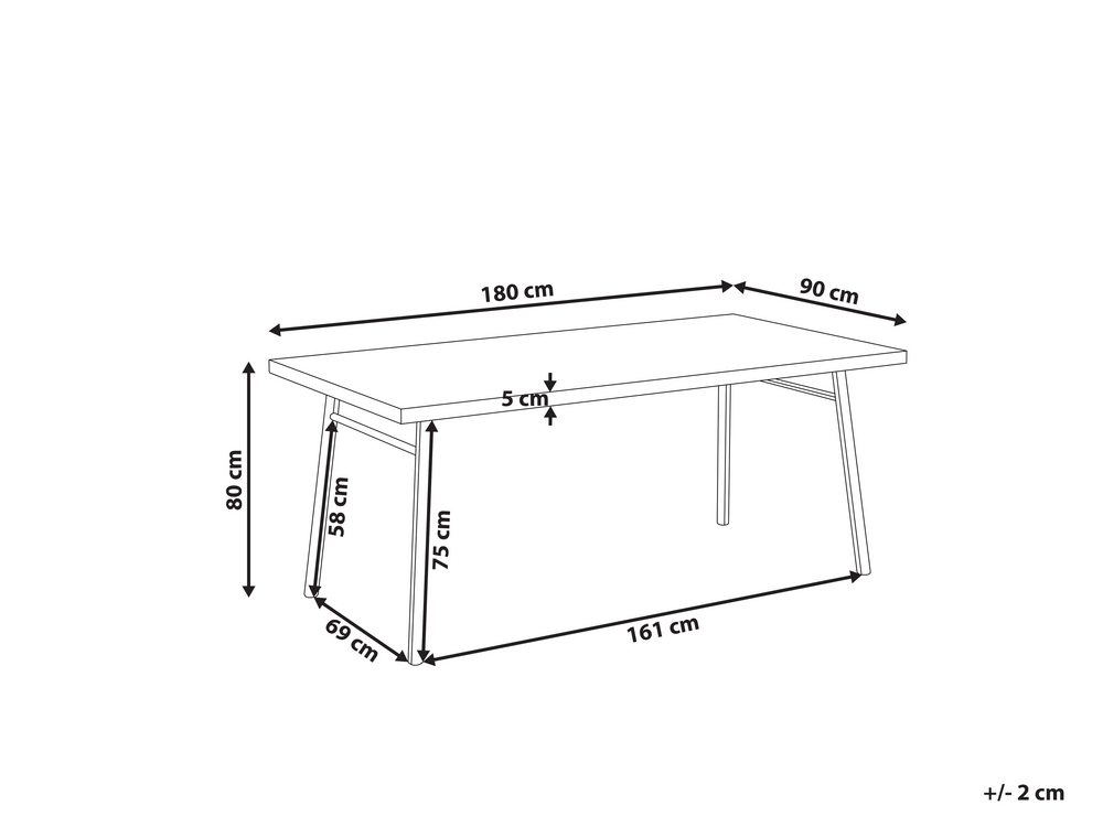 Height of dining top table in cm