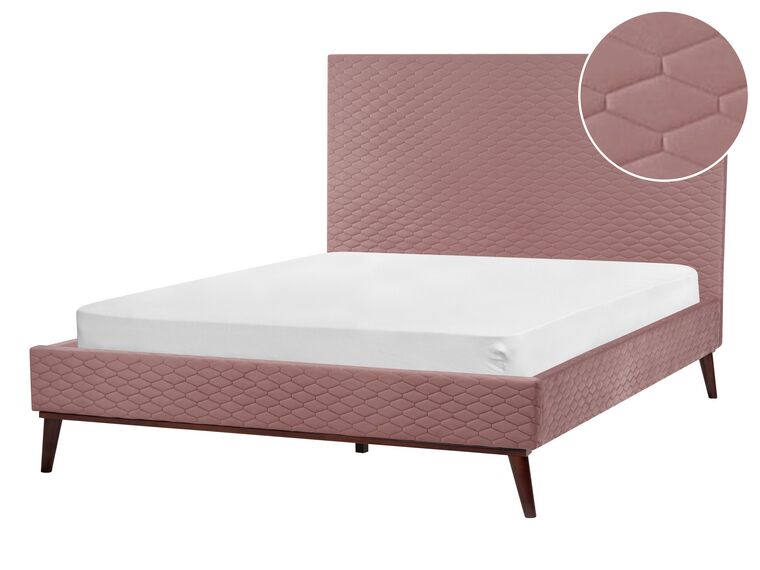Łóżko welurowe 140 x 200 cm różowe BAYONNE_901268