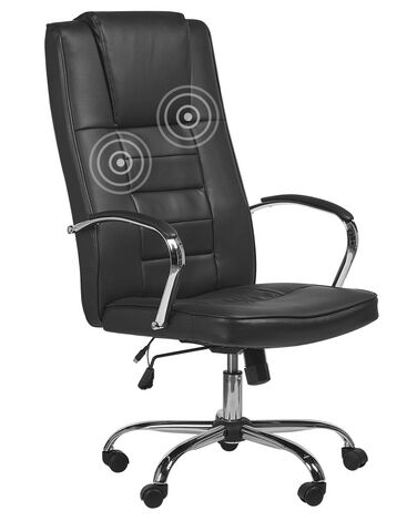 Cadeira de escritório com função de massagem em pele sintética preta GRANDEUR