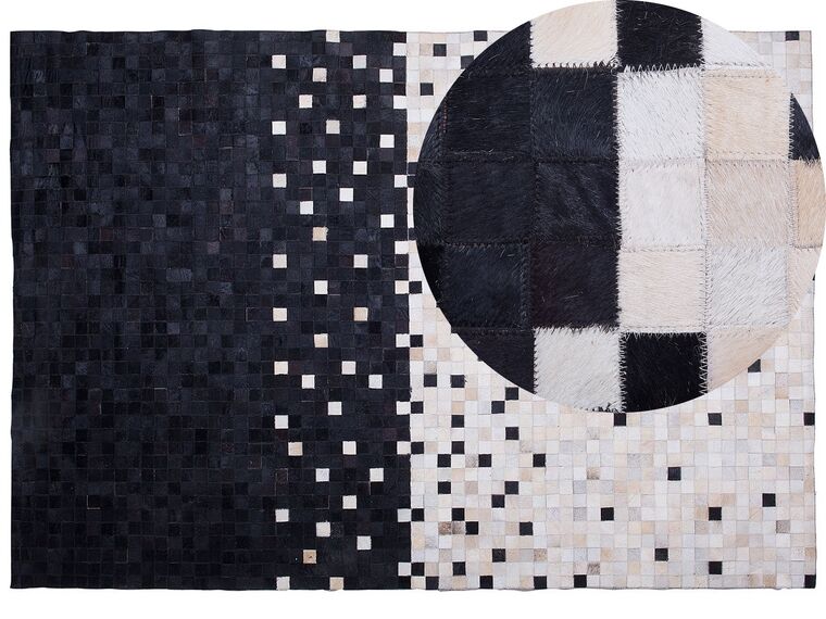 Teppich Leder schwarz-beige 160 x 230 cm Patchwork Kurzflor ERFELEK_714304